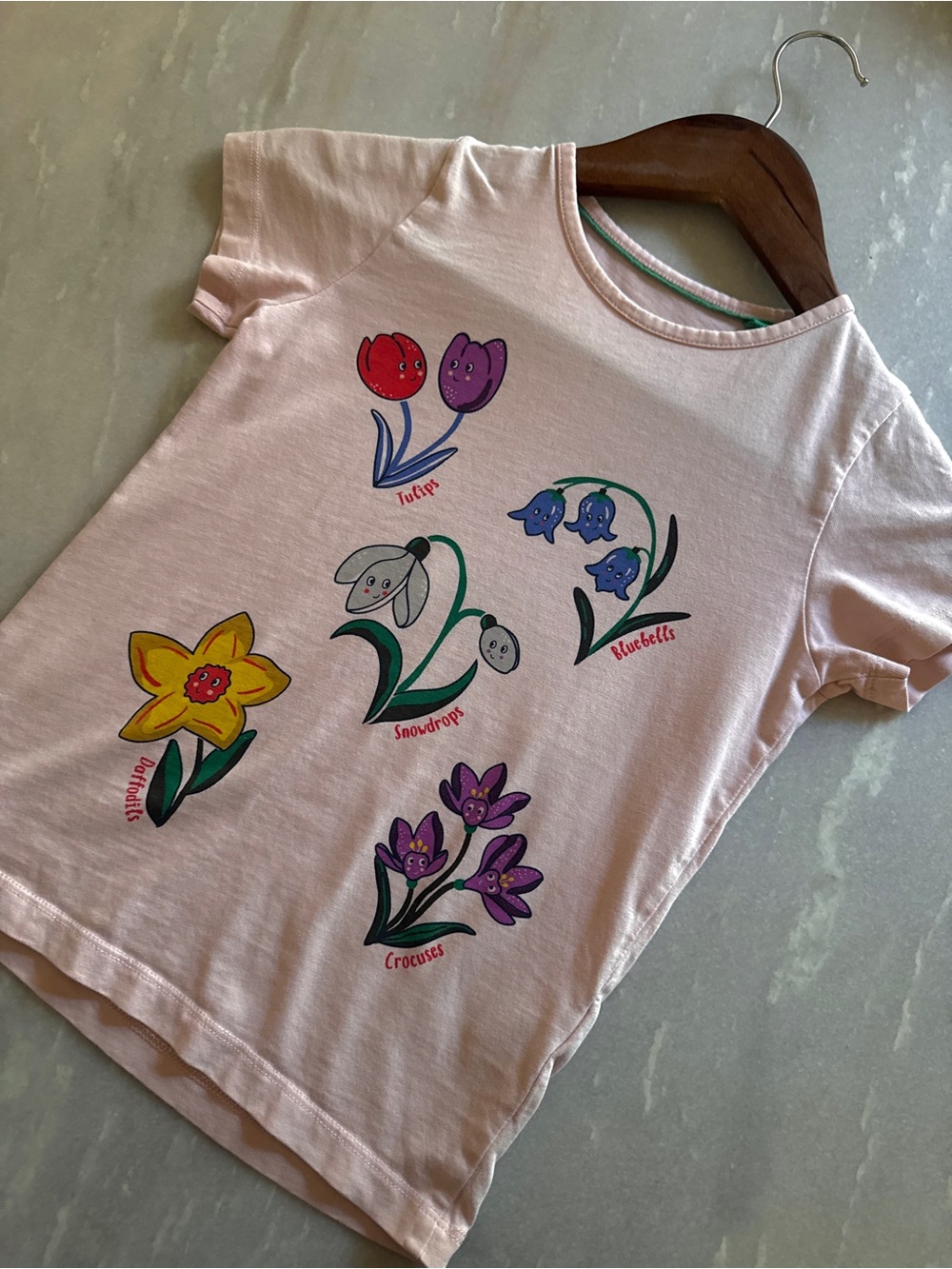 Mini Boden Girls Light Pink Floral Graphic Tee - Size 7/8